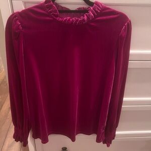 Classic solid color lace collar long sleeves velvet blouse size large